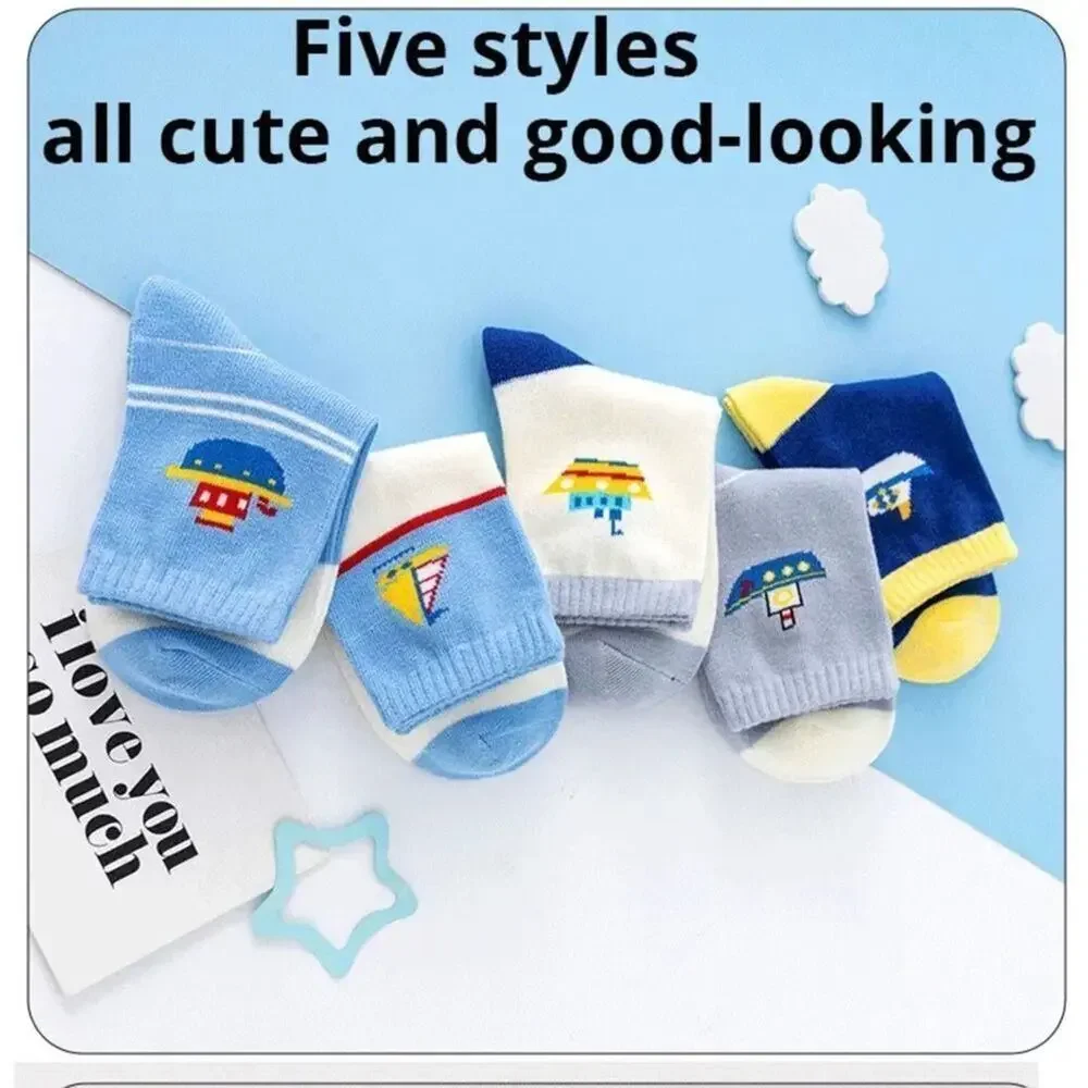 New 5 pairs boat design kids socks 4-8